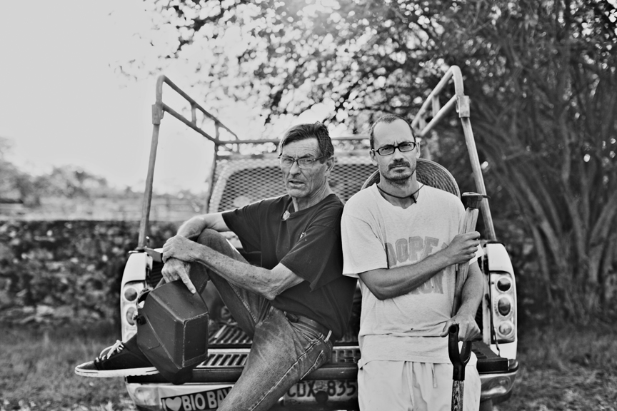 Mike has a James Bond thing going; Luca is doing his Wolverine face.